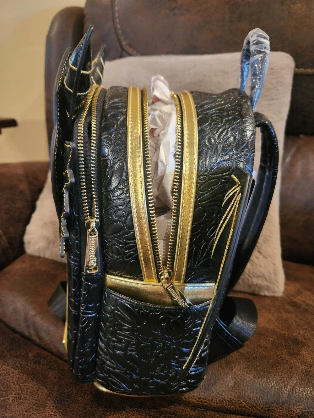 Disney Loungefly Black Gold Dragon Mini Backpack, NWT